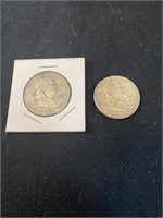 2 Ben Franklin 1/2 Dollars
