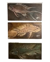 (3) Signed OBX Fish Paintings  15 X 30