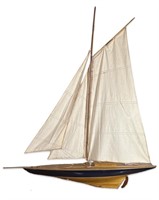 Lg. Vintage Wooden Sailboat Pond Boat Model