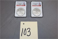 2-2012S American Eagle 1 Troy Oz Silver Coins
