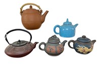 (5) Oriental style Iron & Pottery Teapots