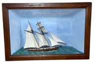 1944 Nautical Ship Seascape Diorama Painting