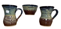 (3) Callicutt Slip Glaze NC Art Pottery Mugs, Bowl