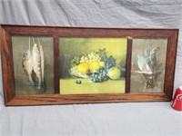 Triptych hunting still life vintage oak frame