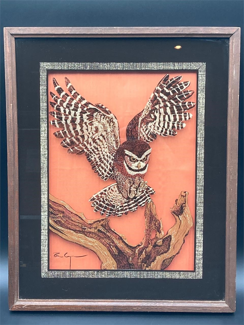 Framed 11x15” Glass Owl Painting