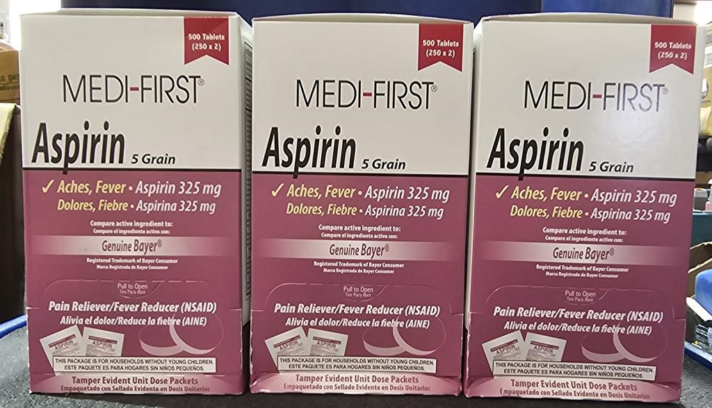 3 Boxes Medi-First aspirin Single Doze Packets
