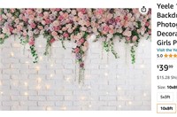 Yeele 10x8ft Brick Wall with Flower Backdrop Pink