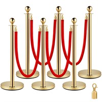 $159 - 6 PCS Gold Stanchions Posts/Red Satin Ropes