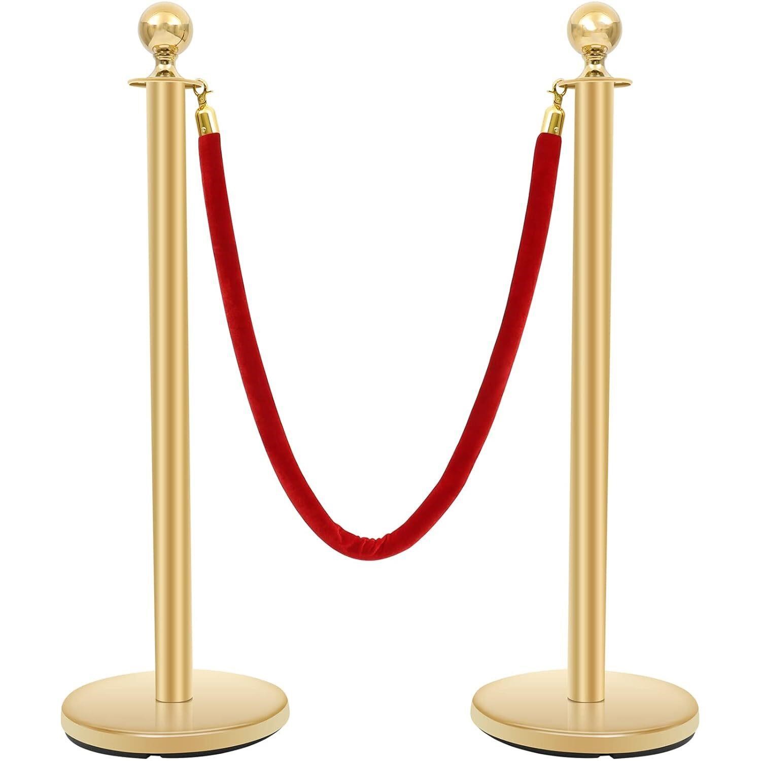 Stanchion Set with 4.8 FT Gold Red Velvet Rope