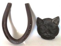 WE SHIP: Cast Iron Cat and Horse Shoe