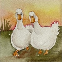 "Sunset Geese" Original Watercolor Signed