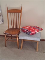 Wood Chair, Ottoman, Western Blanket