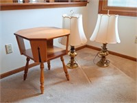 Pair Brass Table Lamps, End Table