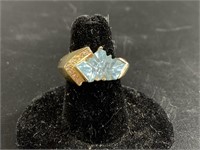 14kt Gold diamond and aquamarine ring, size 7, mai