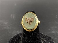 10kt Gold plated and gold nugget ring, with a jade