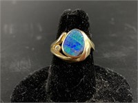 14kt Gold, diamond and opal ring, face is a large