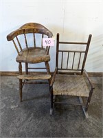 Antique Child's High Chair & Rocker