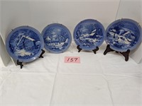Set of Decorated Blue Plates