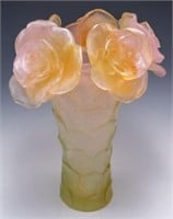 Daum Pate de Verre Rose Vase w/ Box.