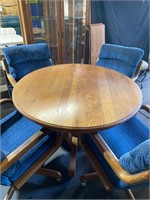 Wood Kitchen Table & 4 Roller Chairs