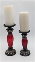 VINTAGE RED GLASS CANDLE STICKS