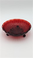 FOOTED VINTAGE RED GLASS SERVING DISH