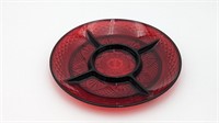 VINTAGE RED GLASS HORS D'OEUVRE PLATE