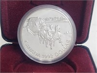 1992 Silver $1 Proof Capsule Horse Sled w/COA