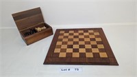 DRUEKE HARDWOOD INLAID CHESS AND CHECKER BOARD WIT