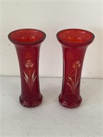 Ruby Cut To Clear Vase Lot