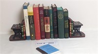 VINTAGE TEXT BOOKS AND BOOK ENDS