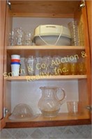 CONTENTS OF CABINET - GLASSES, PITCHER, STEAMER,