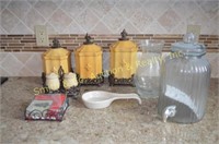 CANISTER SET, SPOON HOLDER, GLASS PITCHER,