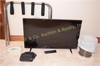 32" VIZIO TV, LUGGAGE RACK, ALARM CLOCK, PHONE,