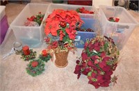 CHRISTMAS DECO, POINSETTAS, CANDLES, GREENERY,