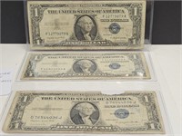 (3) $1 Bills, Silver Certificates See Dates