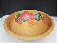 Vintage Farm House Hand Painted Footed  Wood Bowl