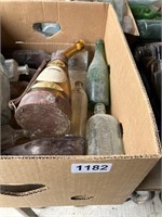 Box of misc. medicine & drink bottles