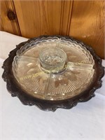 Silver plate lazy susan with crystal insert