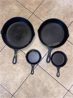 4 cast iron skillets- smallest are lodge