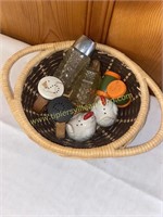 Basket of salt and pepper shakers