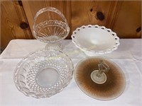Crystal basket, milk glass, stretch glass and