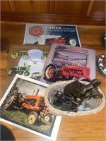 Modern tin tractor signs and cars in basket
