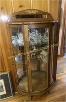 Oak curio cabinet with mirrored back-contents not