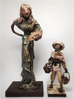 Mexican Paper Mache Woman & Son Statue Doll Folk