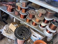 Large group of copper wiring spools for rewinding