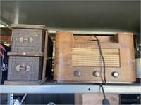 Vintage radio and sewing machine drawers