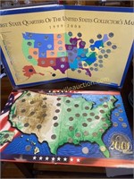 Collection of statehood quarters on maps