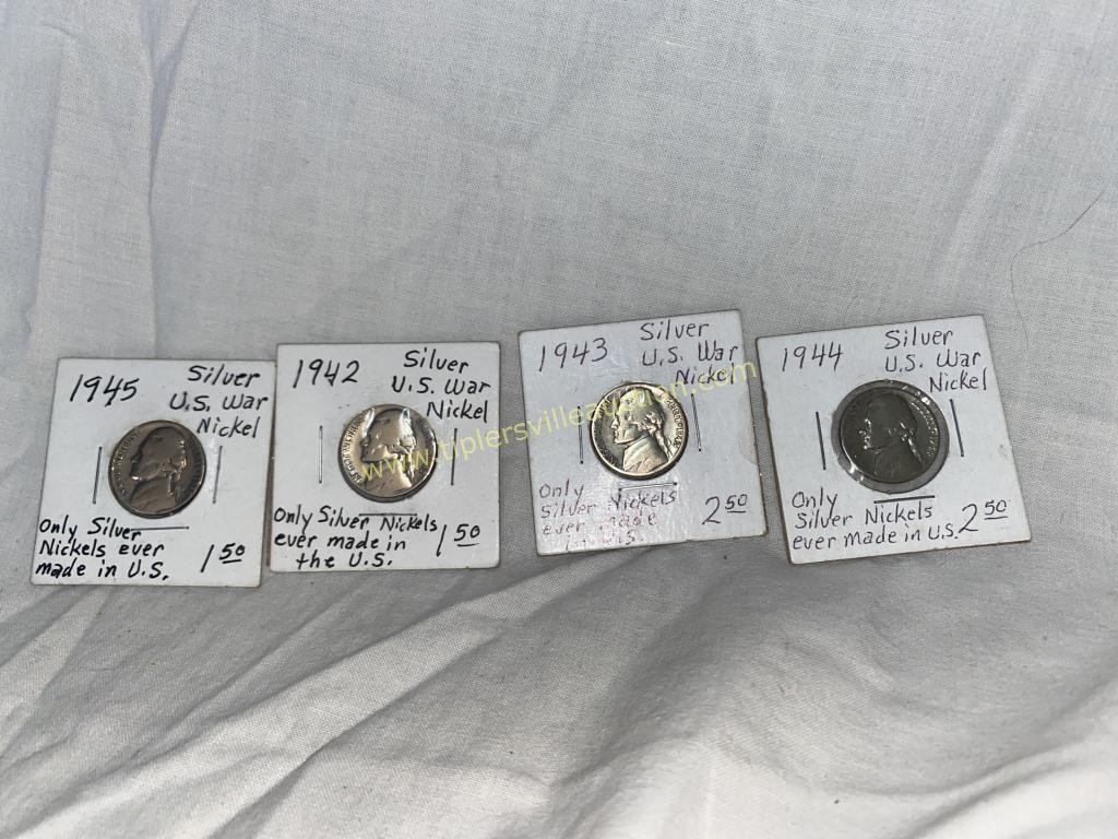4 silver war nickles 1942,43,44, &45