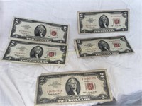 Five red seal $2 reserve notes sold 5x’s the bid